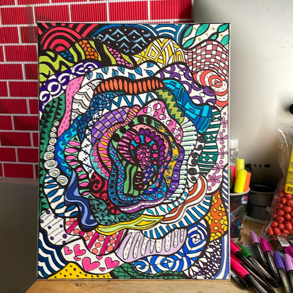 Layered doodles 🎨🖼️acrylic pen art canvas 12x16 💕